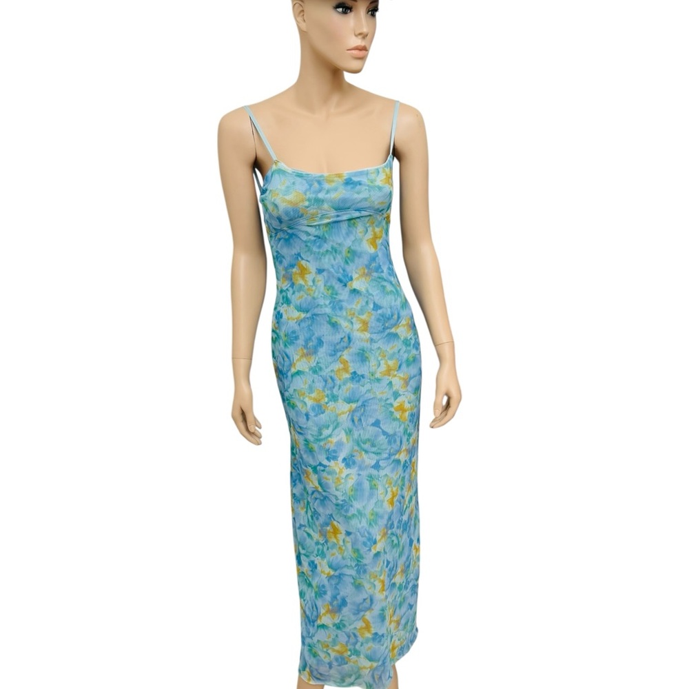 Zara Blue Floral Slip Midi Dress Spaghetti Strap Bodycon Size M